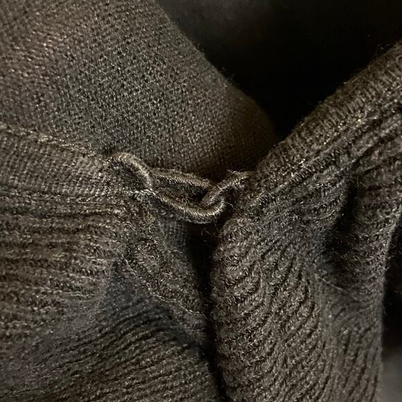 Women's Black Silk Cashmere Ruffle Front Whimsigoth Minimalist Cardigan Sweater - Picture 5 of 10